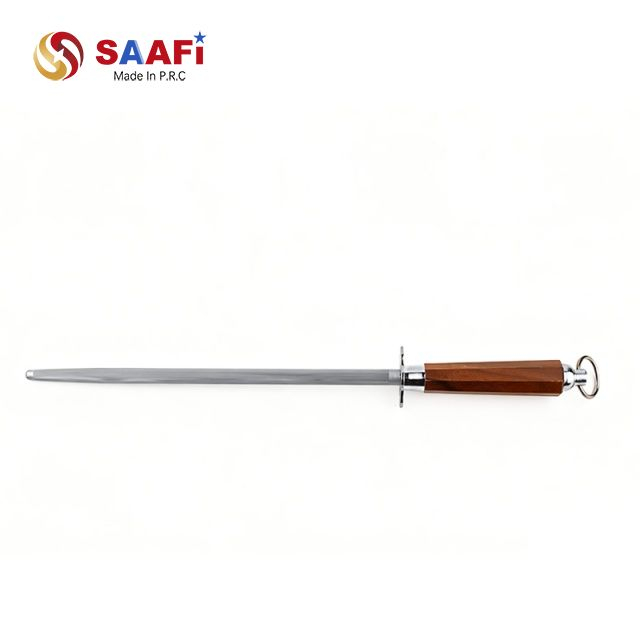 Propesyonal na Round Honing Steel na may Wooden Handle – Kitchen Knife Sharpening Rod para sa mga Chef