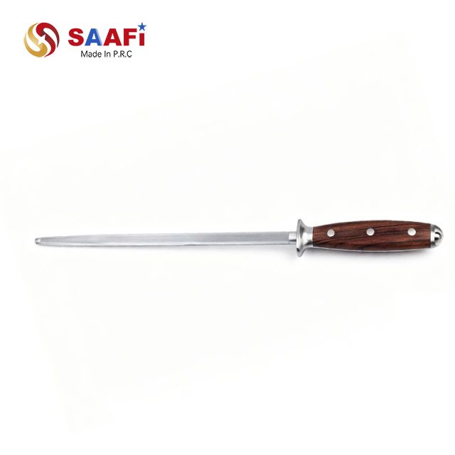 Propesyonal na Honing Steel na may Wooden Handle – Kitchen Knife Sharpening Rod para sa Precise Edge Maintenance
