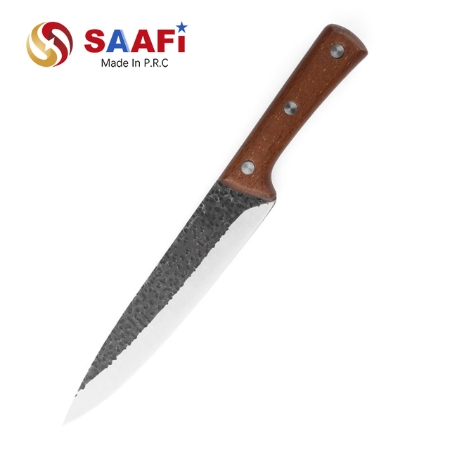 Нож шеф-повара с черным покрытием и ручкой из дерева сапеле