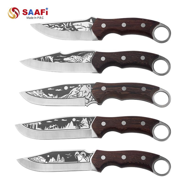 Cuchillo de caza de hoja fija con mango de palisandro | Cuchillo para exteriores de acero inoxidable 3Cr