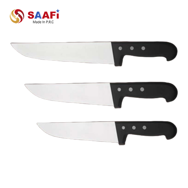 Faca de chef profissional com l&acirc;mina de a&ccedil;o inoxid&aacute;vel e cabo de pl&aacute;stico – dispon&iacute;vel em 8/10/12 polegadas