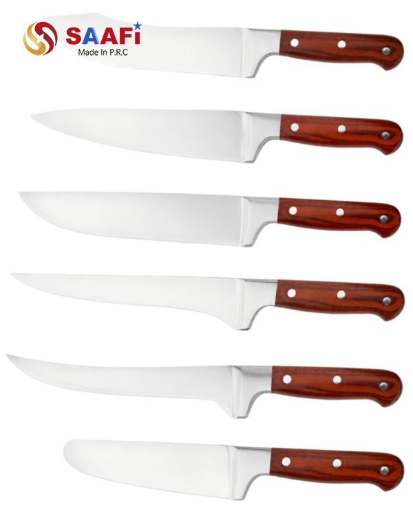 Set di coltelli da cucina professionali con manico in legno per macellaio, chef, affettatore e uso pratico