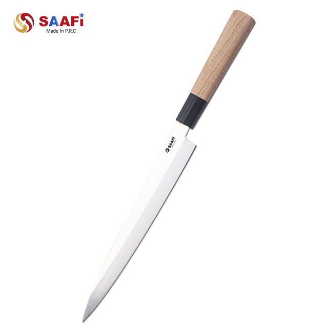 Cuchillo Sashimi de estilo japon&eacute;s: cuchillo rebanador de pescado y sushi de hoja larga con mango de madera