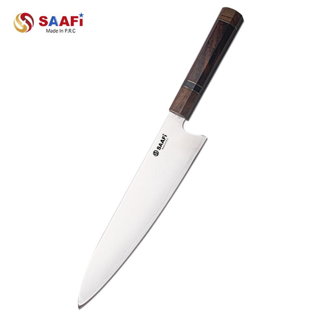Cuchillo de chef japon&eacute;s premium - Cuchillo de cocina con dise&ntilde;o de Damasco y mango de madera
